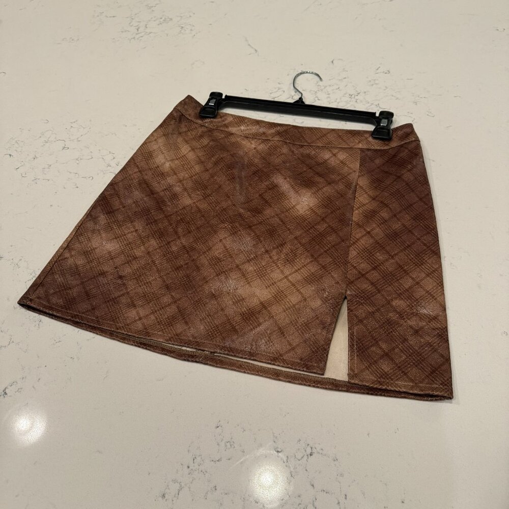 ALTAR'D STATE | Brown Geometric Patterned Faux Leather Mini Skirt Size M